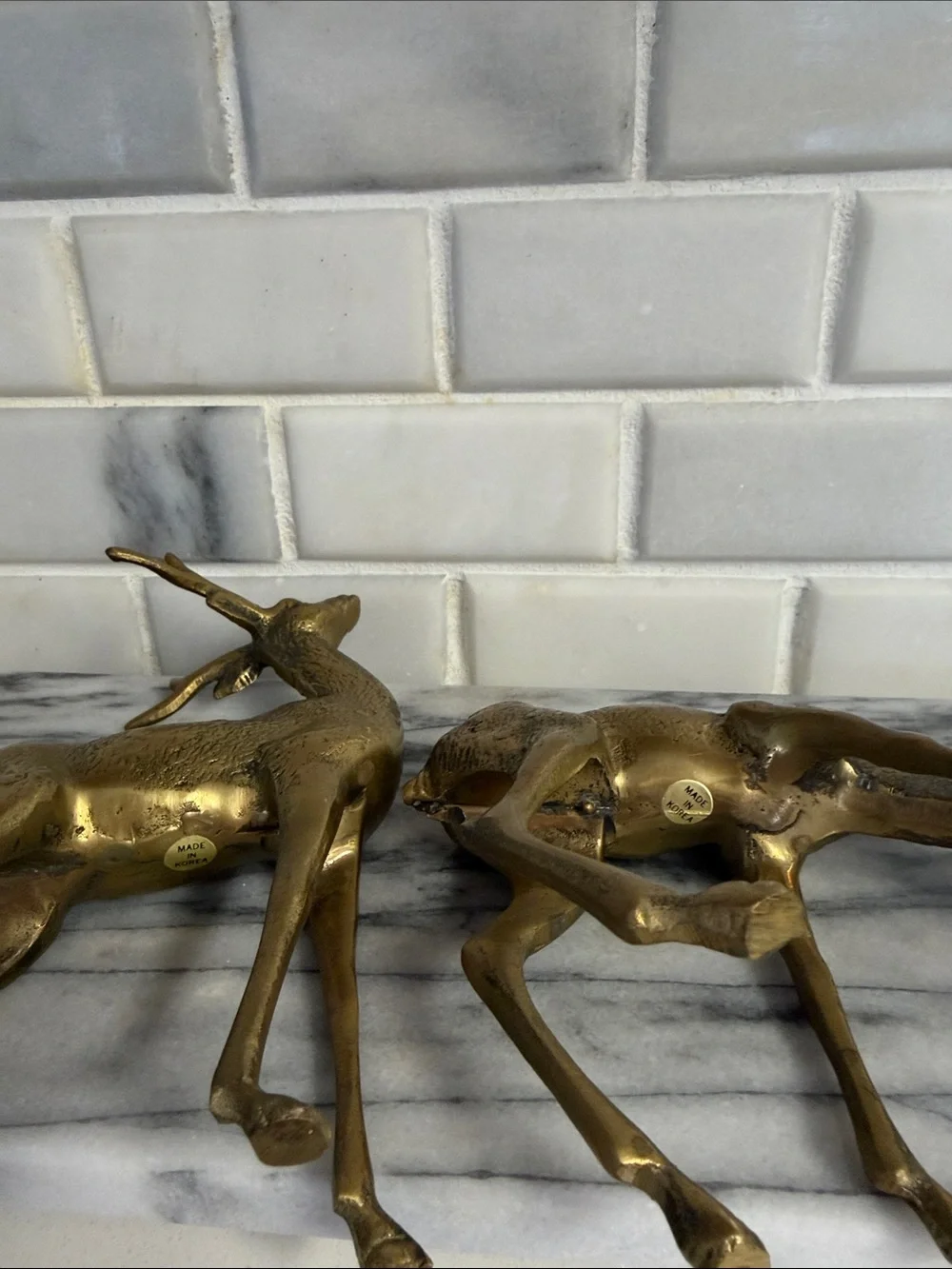 2 pc Brass Finish Deer Figurine Set - Gold Accent Home Decor
